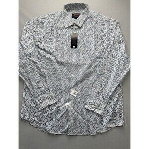 Egara Slim Fit Dress Shirt Men 17.5 34/35 White Blue Floral Stretch Button Up